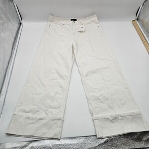 Free Assembly Womens White Mid Rise Cropped Wide Leg Cuffed Jeans Size 12 NEW